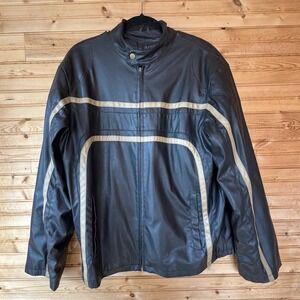 Sergio Benini Motorcycle Jacket Faux Leather Men's Medium Black Tan Bomber 80s
